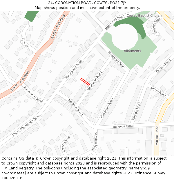 34, CORONATION ROAD, COWES, PO31 7JY: Location map and indicative extent of plot