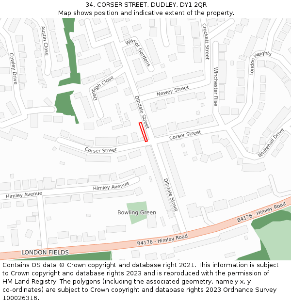 34, CORSER STREET, DUDLEY, DY1 2QR: Location map and indicative extent of plot