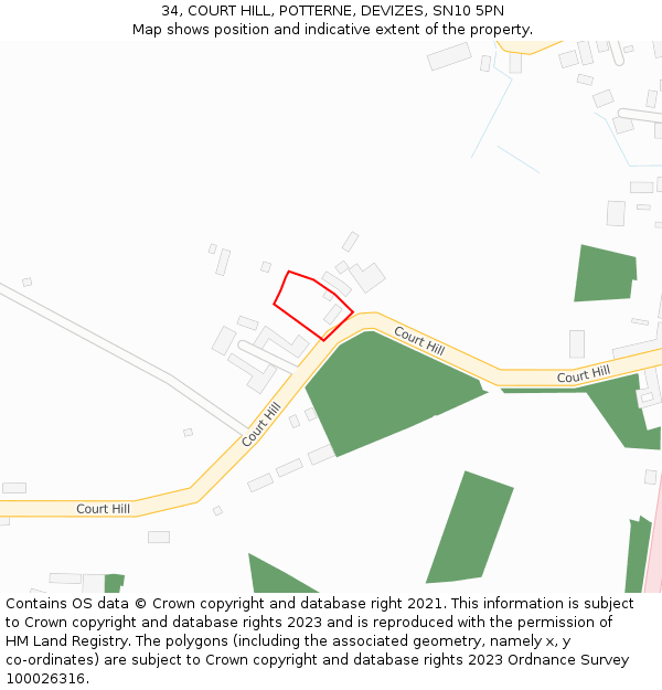 34, COURT HILL, POTTERNE, DEVIZES, SN10 5PN: Location map and indicative extent of plot