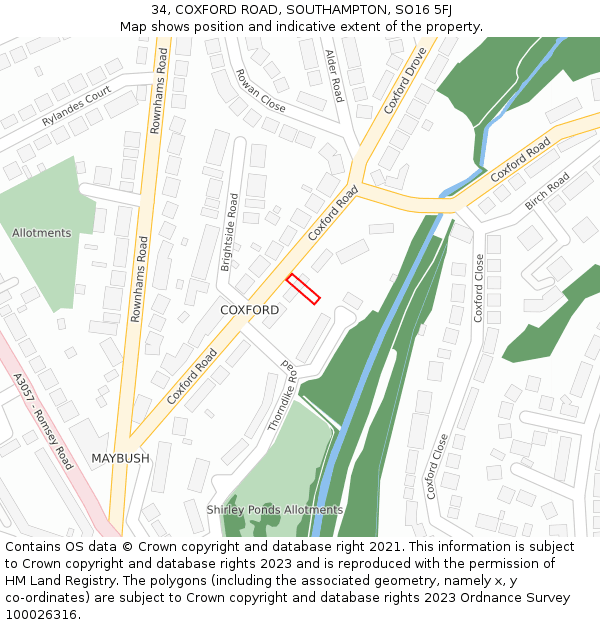 34, COXFORD ROAD, SOUTHAMPTON, SO16 5FJ: Location map and indicative extent of plot