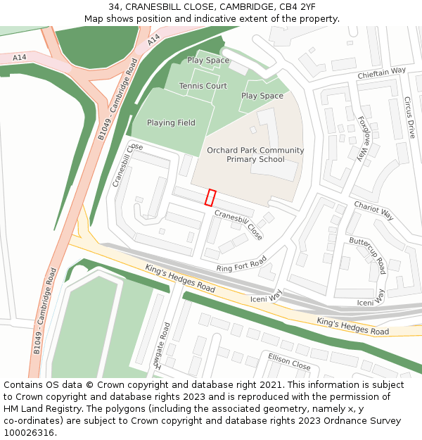 34, CRANESBILL CLOSE, CAMBRIDGE, CB4 2YF: Location map and indicative extent of plot