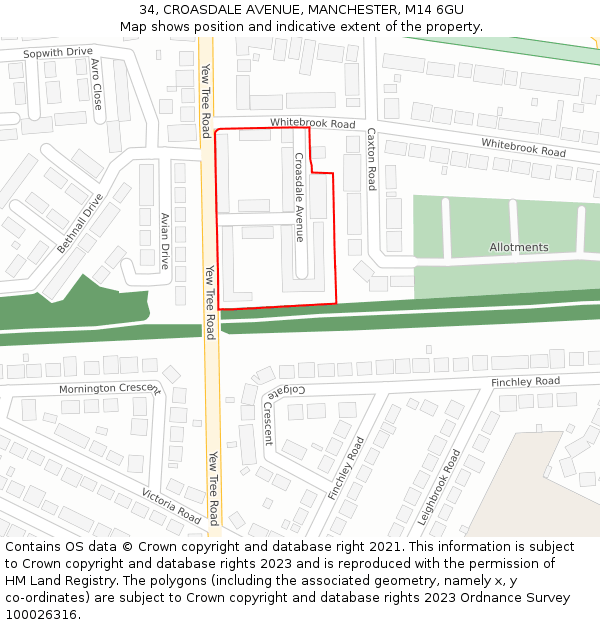 34, CROASDALE AVENUE, MANCHESTER, M14 6GU: Location map and indicative extent of plot