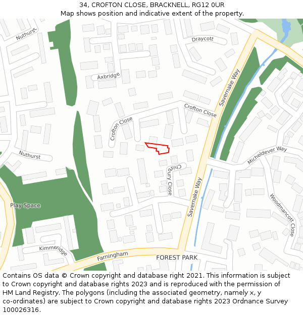 34, CROFTON CLOSE, BRACKNELL, RG12 0UR: Location map and indicative extent of plot