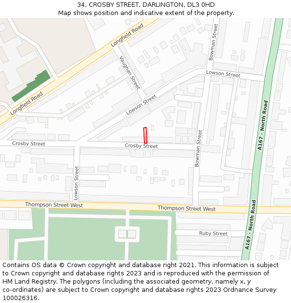 34, CROSBY STREET, DARLINGTON, DL3 0HD: Location map and indicative extent of plot