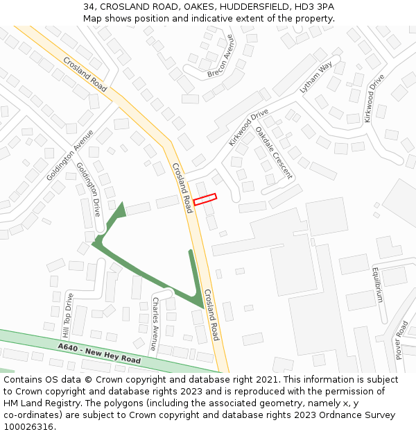 34, CROSLAND ROAD, OAKES, HUDDERSFIELD, HD3 3PA: Location map and indicative extent of plot