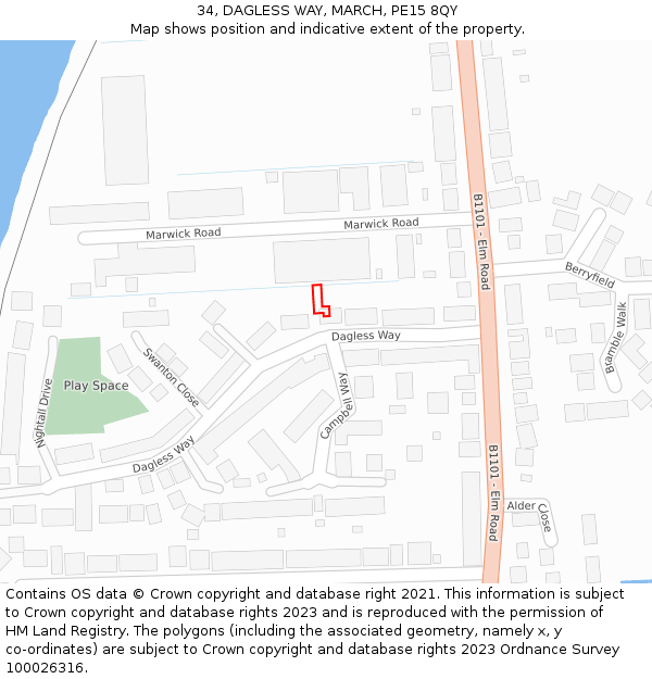 34, DAGLESS WAY, MARCH, PE15 8QY: Location map and indicative extent of plot