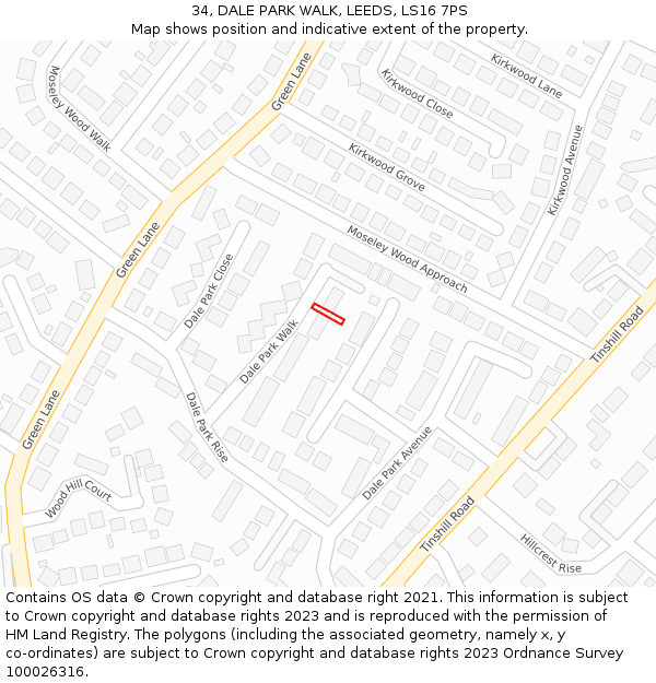 34, DALE PARK WALK, LEEDS, LS16 7PS: Location map and indicative extent of plot