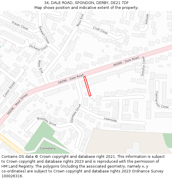 34, DALE ROAD, SPONDON, DERBY, DE21 7DF: Location map and indicative extent of plot