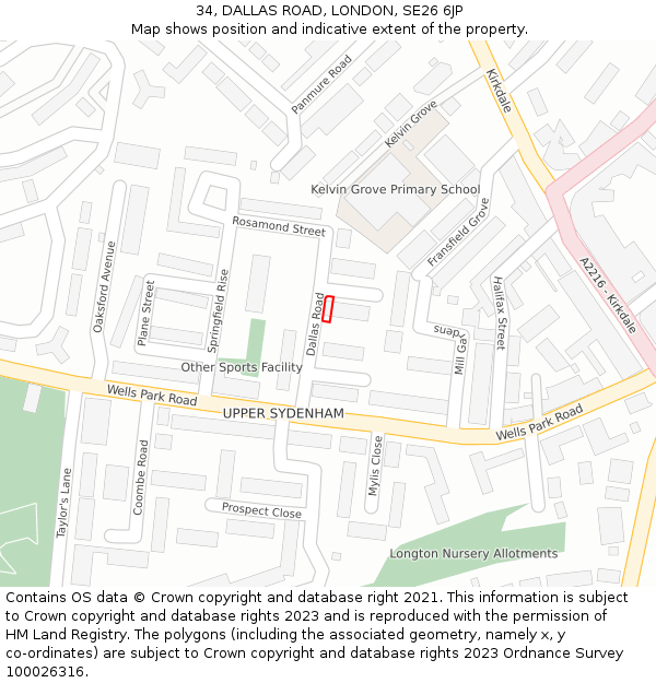 34, DALLAS ROAD, LONDON, SE26 6JP: Location map and indicative extent of plot