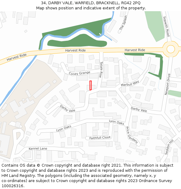 34, DARBY VALE, WARFIELD, BRACKNELL, RG42 2PQ: Location map and indicative extent of plot