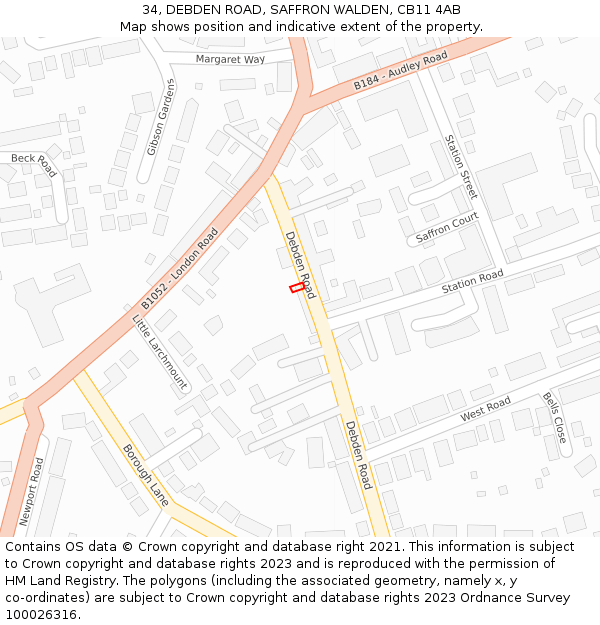 34, DEBDEN ROAD, SAFFRON WALDEN, CB11 4AB: Location map and indicative extent of plot