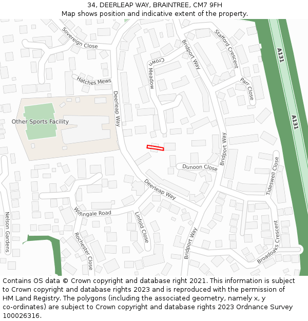 34, DEERLEAP WAY, BRAINTREE, CM7 9FH: Location map and indicative extent of plot