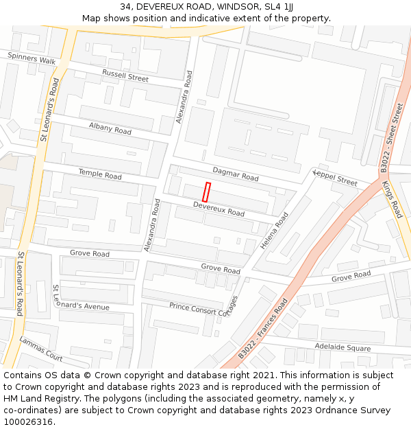 34, DEVEREUX ROAD, WINDSOR, SL4 1JJ: Location map and indicative extent of plot