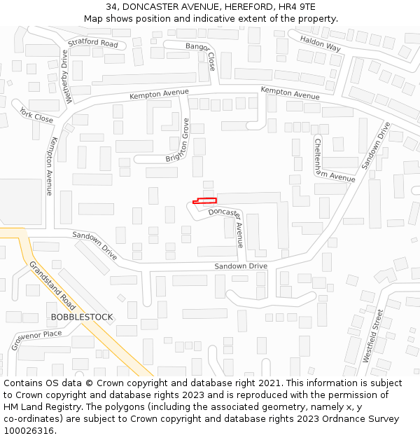 34, DONCASTER AVENUE, HEREFORD, HR4 9TE: Location map and indicative extent of plot