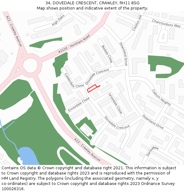 34, DOVEDALE CRESCENT, CRAWLEY, RH11 8SG: Location map and indicative extent of plot