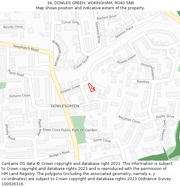 34, DOWLES GREEN, WOKINGHAM, RG40 5AB: Location map and indicative extent of plot
