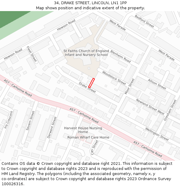 34, DRAKE STREET, LINCOLN, LN1 1PP: Location map and indicative extent of plot
