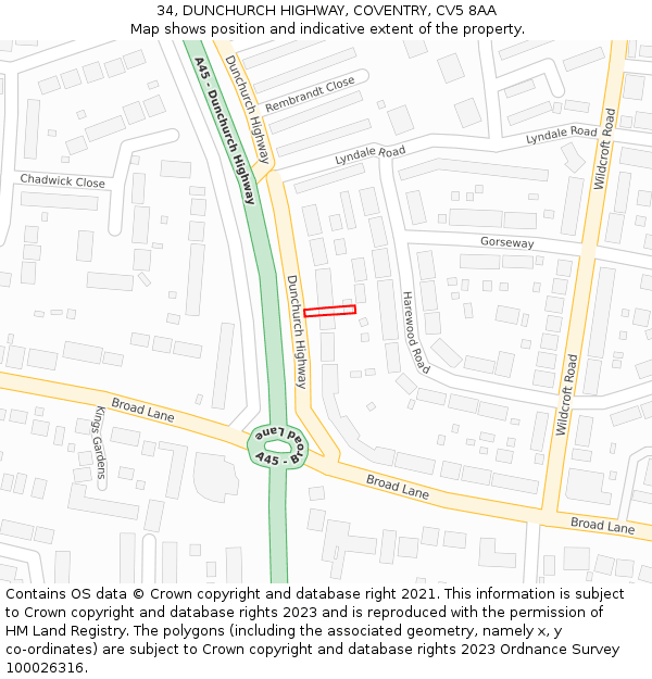 34, DUNCHURCH HIGHWAY, COVENTRY, CV5 8AA: Location map and indicative extent of plot