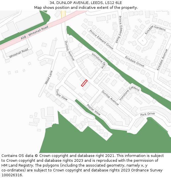 34, DUNLOP AVENUE, LEEDS, LS12 6LE: Location map and indicative extent of plot