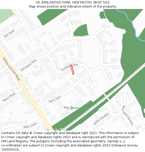 34, EARLSWOOD PARK, NEW MILTON, BH25 5GZ: Location map and indicative extent of plot