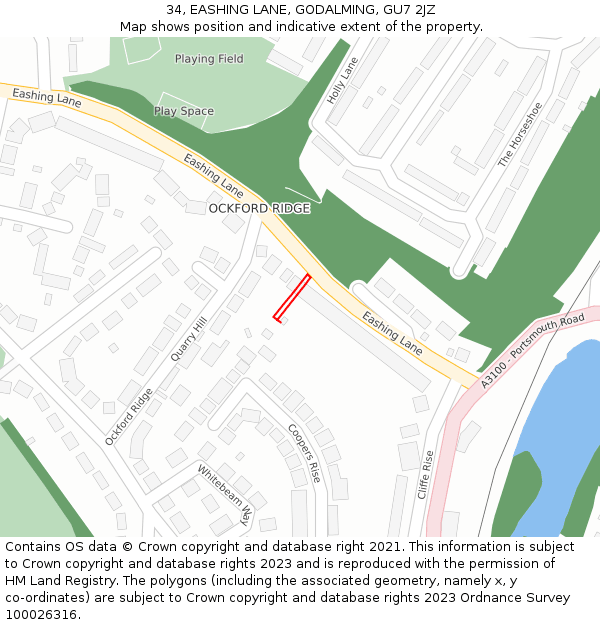 34, EASHING LANE, GODALMING, GU7 2JZ: Location map and indicative extent of plot