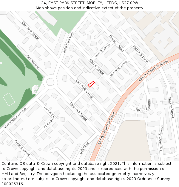 34, EAST PARK STREET, MORLEY, LEEDS, LS27 0PW: Location map and indicative extent of plot