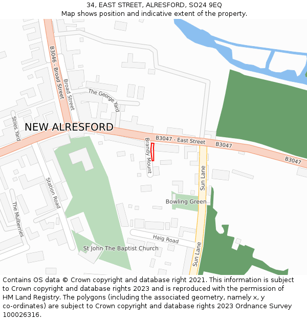 34, EAST STREET, ALRESFORD, SO24 9EQ: Location map and indicative extent of plot