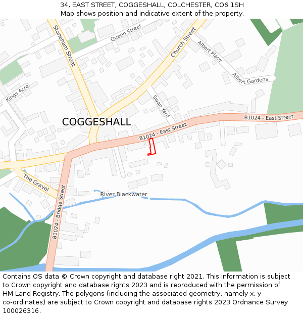 34, EAST STREET, COGGESHALL, COLCHESTER, CO6 1SH: Location map and indicative extent of plot