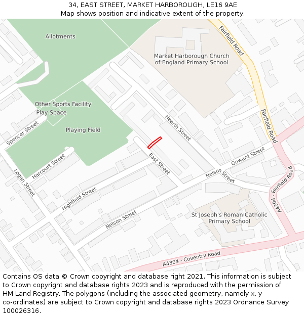 34, EAST STREET, MARKET HARBOROUGH, LE16 9AE: Location map and indicative extent of plot
