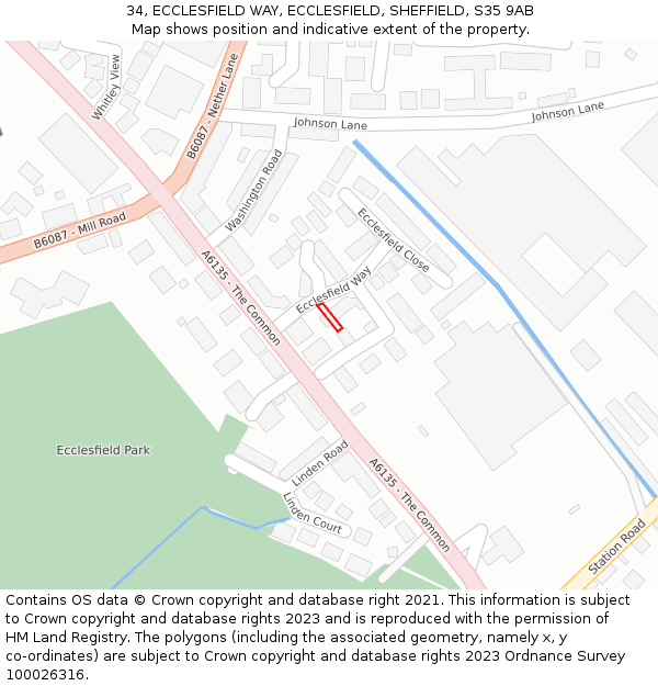 34, ECCLESFIELD WAY, ECCLESFIELD, SHEFFIELD, S35 9AB: Location map and indicative extent of plot