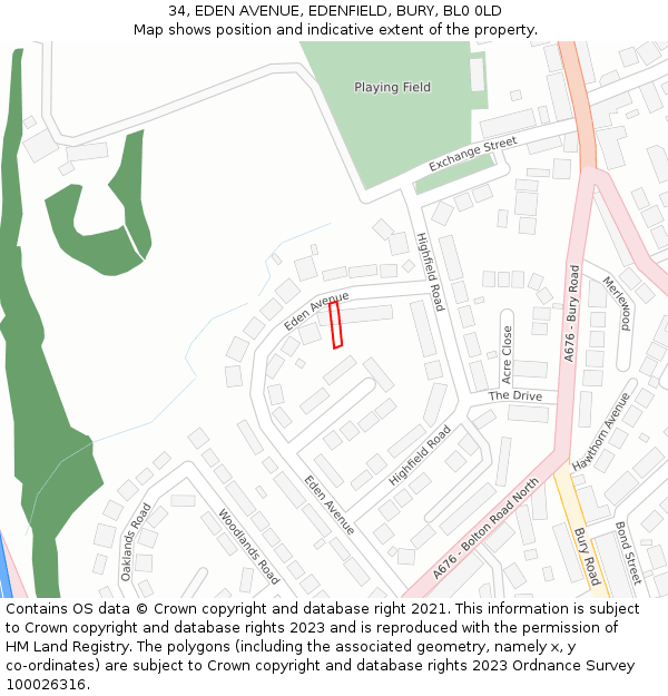 34, EDEN AVENUE, EDENFIELD, BURY, BL0 0LD: Location map and indicative extent of plot