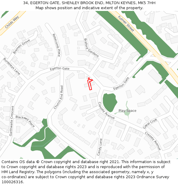 34, EGERTON GATE, SHENLEY BROOK END, MILTON KEYNES, MK5 7HH: Location map and indicative extent of plot