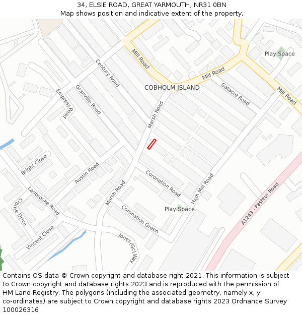 34, ELSIE ROAD, GREAT YARMOUTH, NR31 0BN: Location map and indicative extent of plot
