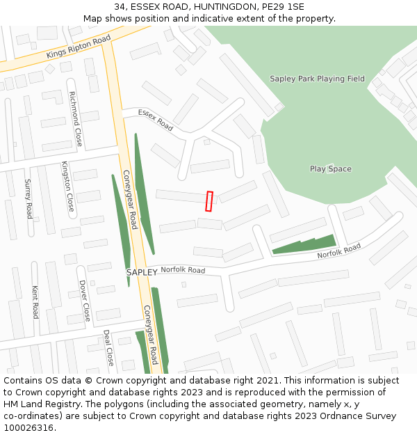 34, ESSEX ROAD, HUNTINGDON, PE29 1SE: Location map and indicative extent of plot