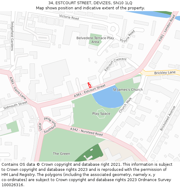 34, ESTCOURT STREET, DEVIZES, SN10 1LQ: Location map and indicative extent of plot