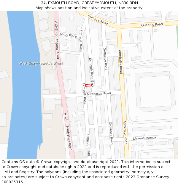 34, EXMOUTH ROAD, GREAT YARMOUTH, NR30 3DN: Location map and indicative extent of plot