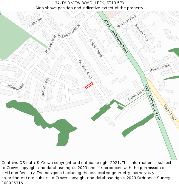 34, FAIR VIEW ROAD, LEEK, ST13 5BY: Location map and indicative extent of plot