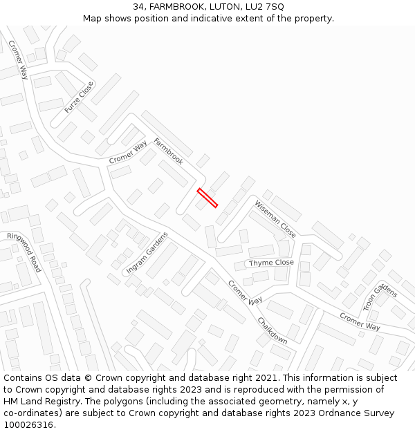 34, FARMBROOK, LUTON, LU2 7SQ: Location map and indicative extent of plot