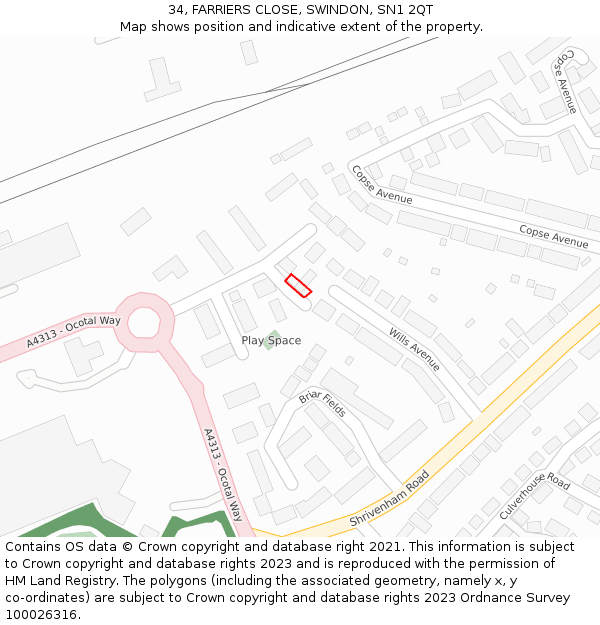 34, FARRIERS CLOSE, SWINDON, SN1 2QT: Location map and indicative extent of plot