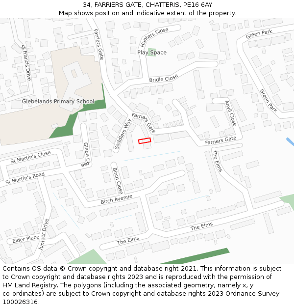 34, FARRIERS GATE, CHATTERIS, PE16 6AY: Location map and indicative extent of plot