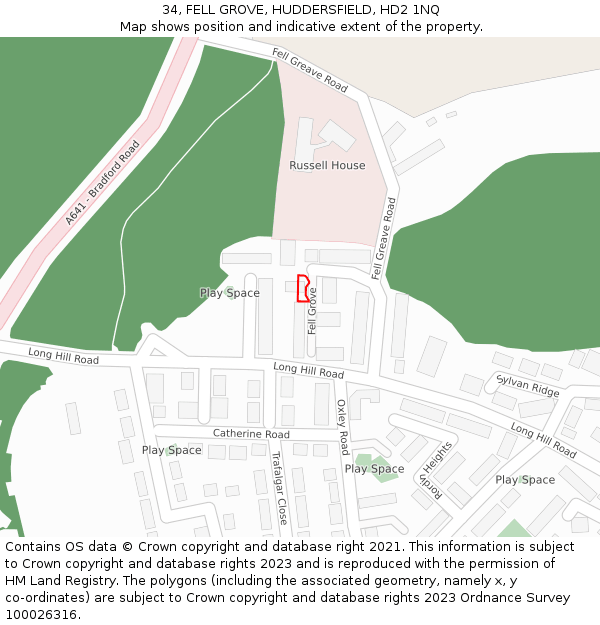 34, FELL GROVE, HUDDERSFIELD, HD2 1NQ: Location map and indicative extent of plot