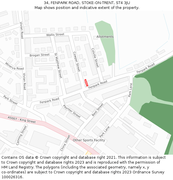34, FENPARK ROAD, STOKE-ON-TRENT, ST4 3JU: Location map and indicative extent of plot