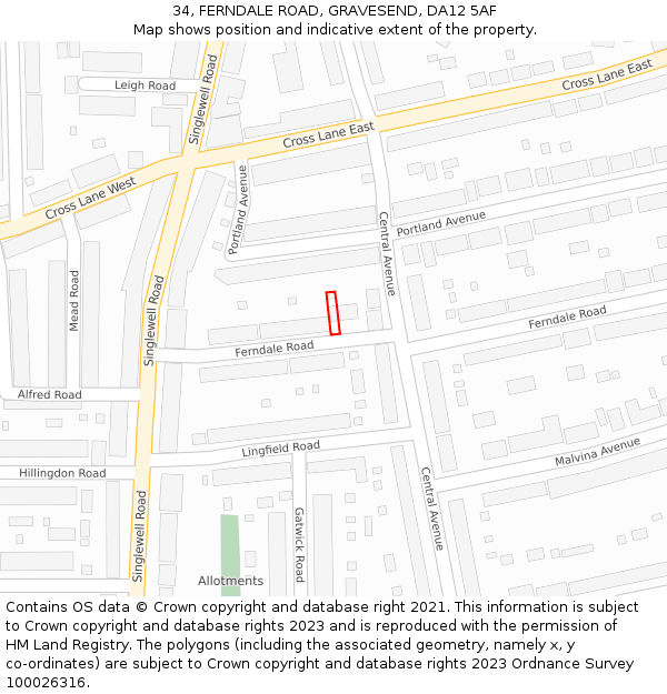 34, FERNDALE ROAD, GRAVESEND, DA12 5AF: Location map and indicative extent of plot