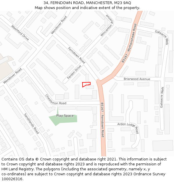 34, FERNDOWN ROAD, MANCHESTER, M23 9AQ: Location map and indicative extent of plot