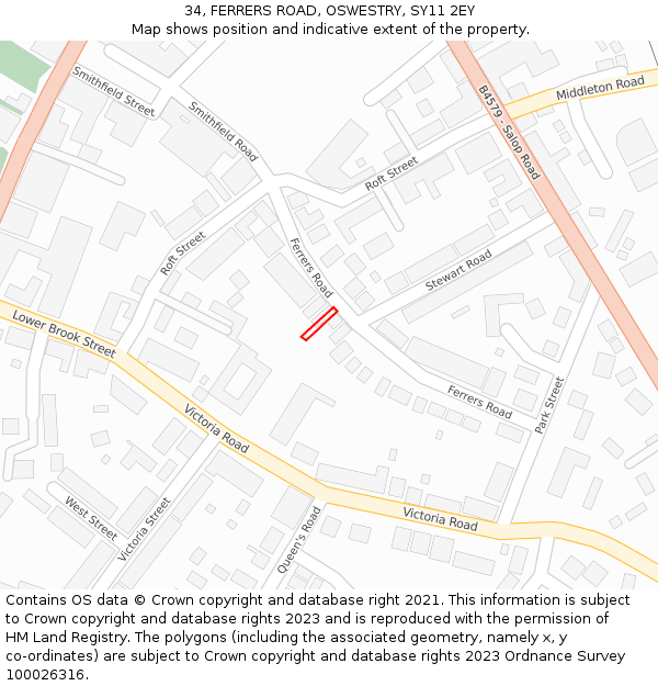 34, FERRERS ROAD, OSWESTRY, SY11 2EY: Location map and indicative extent of plot