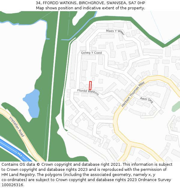 34, FFORDD WATKINS, BIRCHGROVE, SWANSEA, SA7 0HP: Location map and indicative extent of plot
