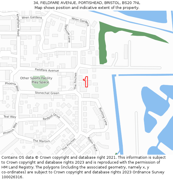 34, FIELDFARE AVENUE, PORTISHEAD, BRISTOL, BS20 7NL: Location map and indicative extent of plot