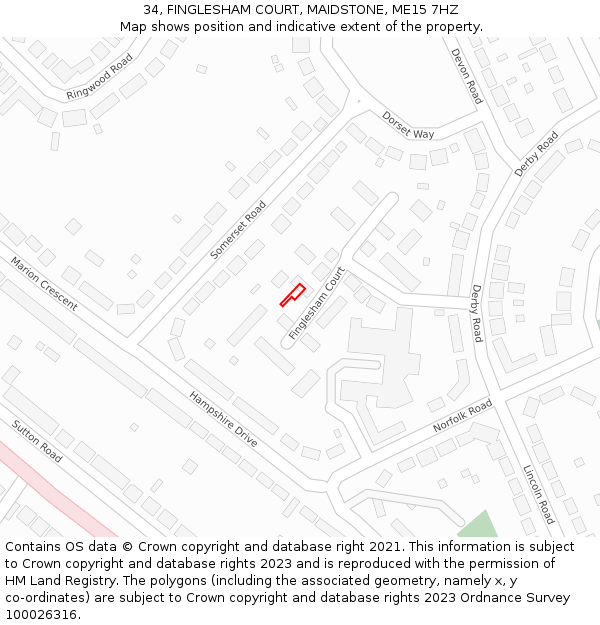34, FINGLESHAM COURT, MAIDSTONE, ME15 7HZ: Location map and indicative extent of plot