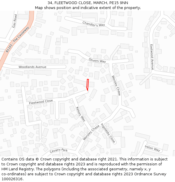 34, FLEETWOOD CLOSE, MARCH, PE15 9NN: Location map and indicative extent of plot