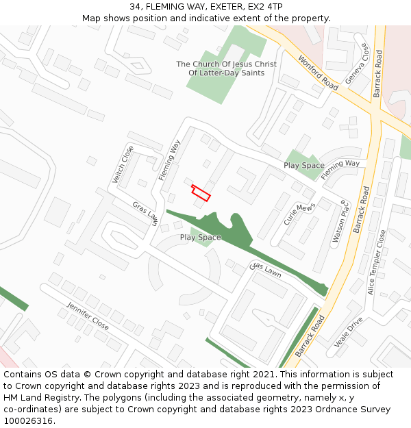 34, FLEMING WAY, EXETER, EX2 4TP: Location map and indicative extent of plot